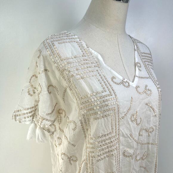 Oliphant White Shift Dress Gold Sequin & Tassels - Picture 2 of 10